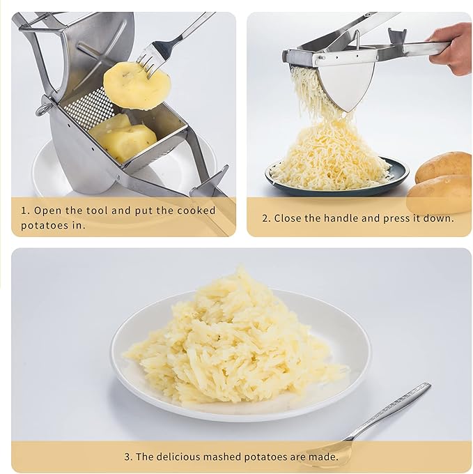 Potato Masher Choxila,[Good Grip] Potato Ricer Stainless Steel Professional Masher Kitchen Tool Fruit Press Baby Food Masher