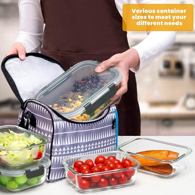 TYKOON 10 Pack Glass Meal Prep Containers with Snap Locking Lids, Airtight Leakproof Bento Boxes for Lunch Freezer Microwave and Dishwasher Safe, Includes 5x36oz and 5x12oz