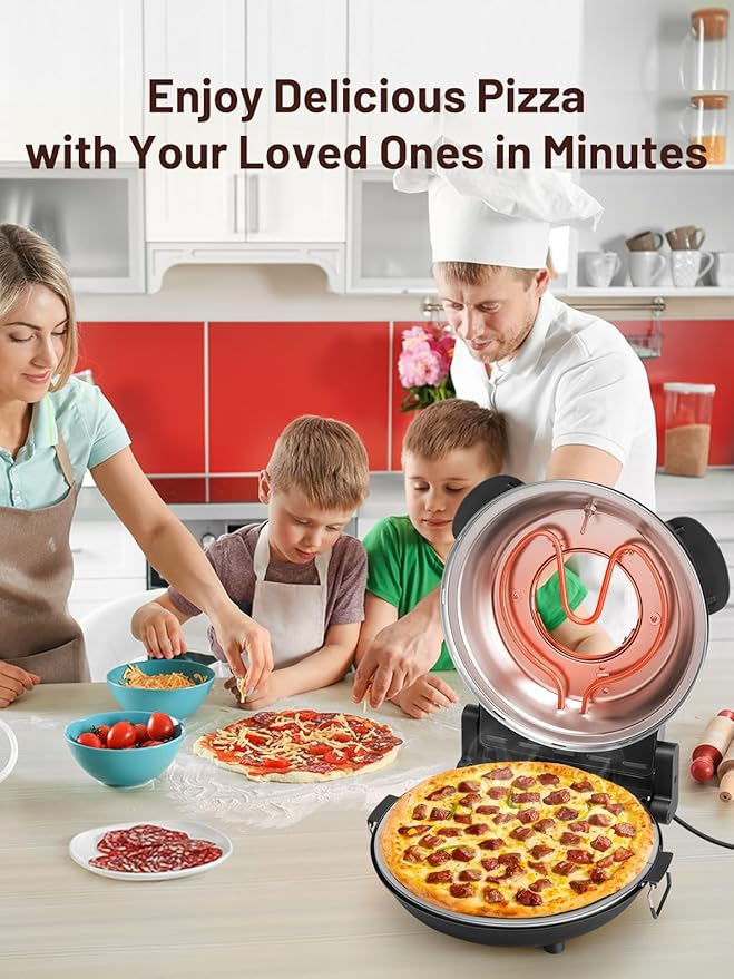 KEENSTAR Pizza Oven Indoor 12-Inch, Countertop Glazed Ceramic Stone Pizza maker with Adjustable Timer, 1200W Heat up to 800°F, Electric Pizza Cooker with Viewing Window Baked Pizzeria Style at Home