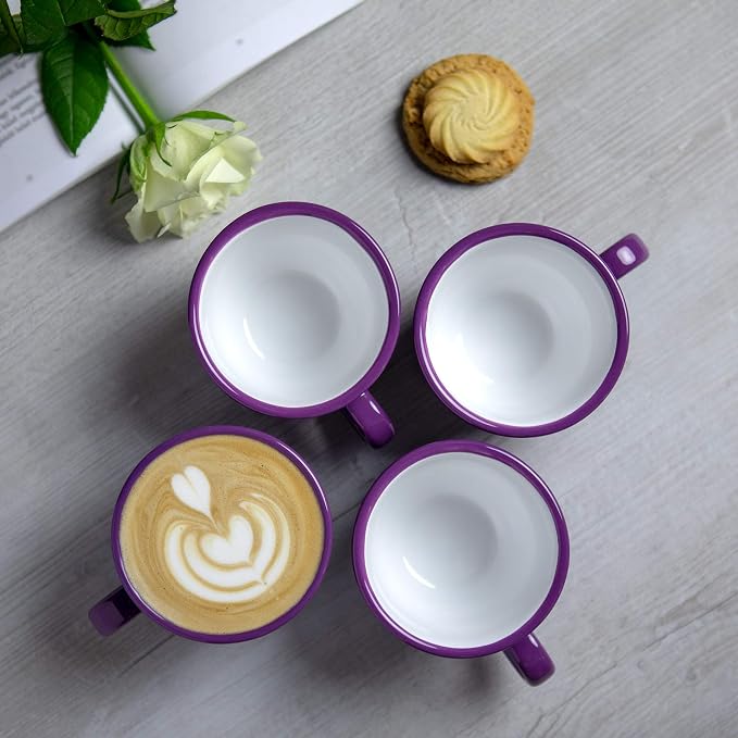 City to Cottage Handmade Purple and White Polka Dot Ceramic 8.4oz/250ml | Cappuccino, Coffee, Tea Cup and Saucer, Unique Designer Pottery for Tea Lovers