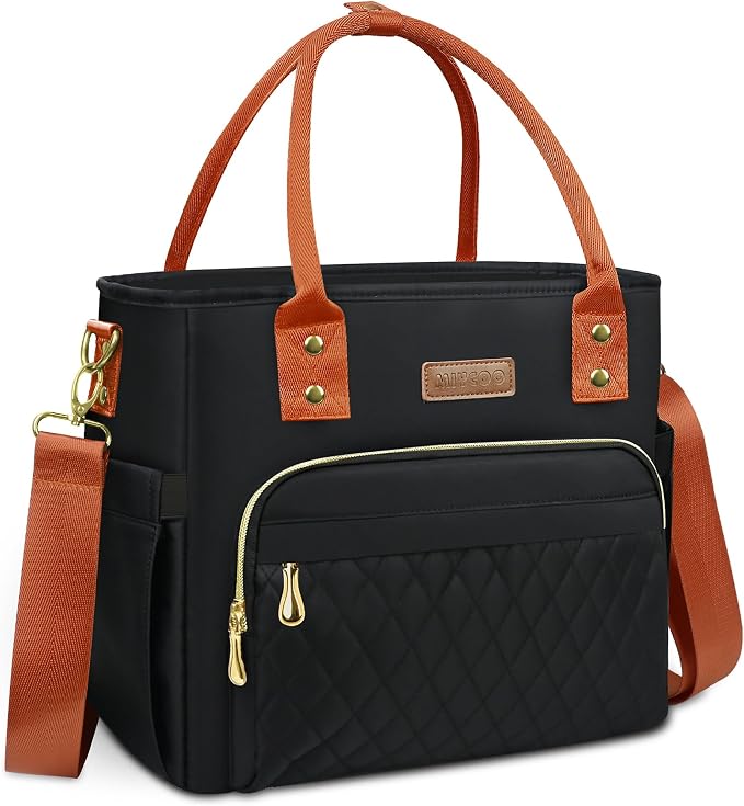 MIYCOO Lunch Bag Lunch Box Women - Leakproof Insulated Lunch Cooler Bag for Women - Large Lunch Tote Bags Adults, Black Orange