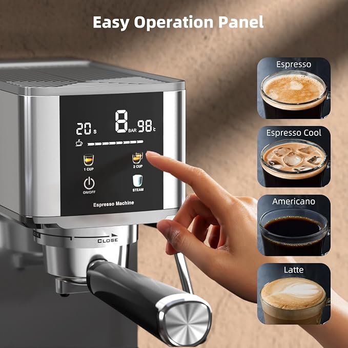 Crzoe Espresso Machine 20 Bar, 3-Second Heat for Rapid Cold Brew, Built-in Steam Wand for Lattes, Touch Screen, 40oz Tank, Gift for Coffee Lovers