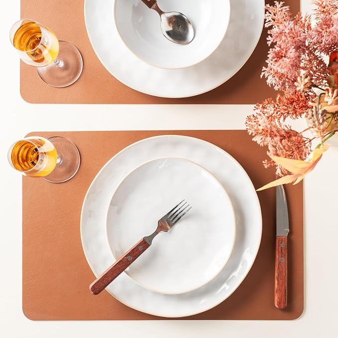 Porcelain Dinnerware Set for 4, 12-Piece Plates and Bowls Set for 4, Modern Stoneware Dinnerware Chip and Scratch Resistant, Microwave and Dishwasher Safe (White)