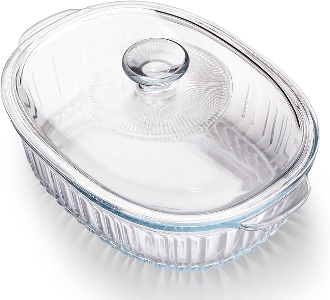 NUTRIUPS 3L Borosilicate Glass Oval Casserole Dish and Lid for Oven
