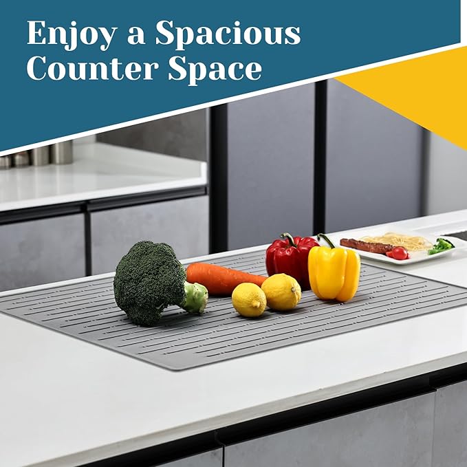 Cook's Aid Stove Top Cover for Electric Stove - Silicone Stove Mat for Glass Top Stove, Glass Cooktop Protector, Dish Mat Drying Kitchen Mat (Grey, 20x28 Inch)