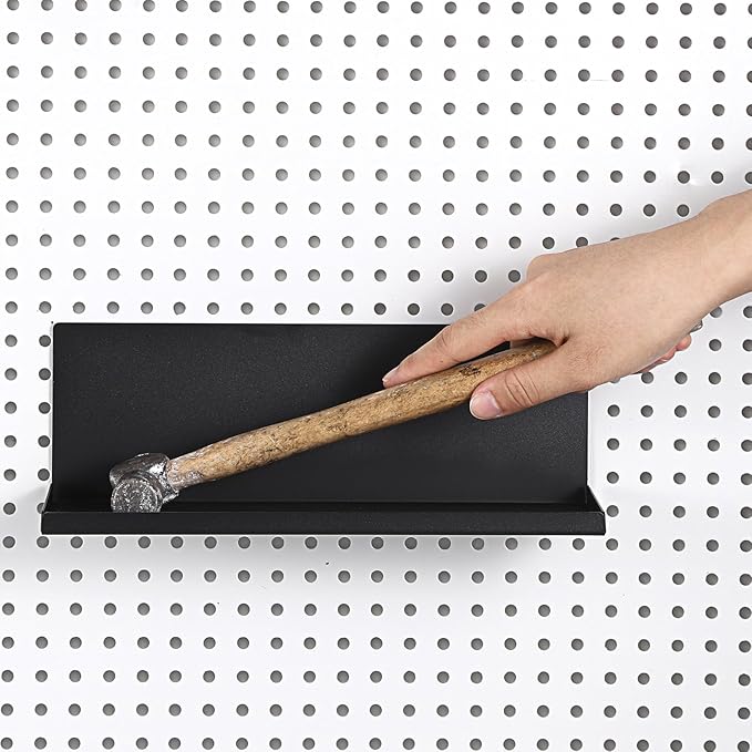 Kokone 6 Pack Magnetic Pegboard Shelves with Lip Around The Edge, 10x4.3 Inch Metal Peg Board Shelves Accessories for Storing or Displaying, Wall Pegboard Steel Tray for Garage Workshop Craft Room