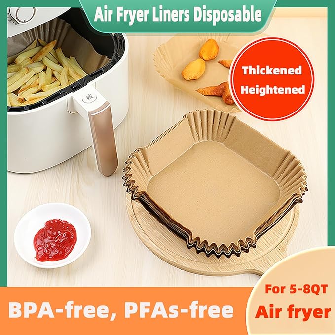 Air Fryer Liners Disposable,200PCS Victoyaw 9 Inch Square Air Fryer Parchment Paper Liners for 5-8QT Air fryer,Non-Stick Waterproof Airfryer Liners