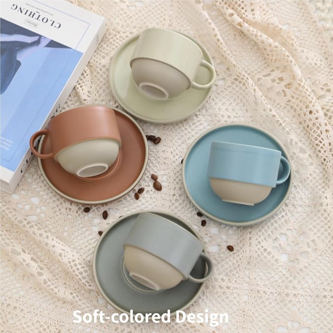 Little minimalist ceramic pottery tea cup with saucer, espresso cup | Matte Grey,Durable,Microwave and dishwasher safe, stoneware demitasse cup for lungo,cortado,Matcha, Americano