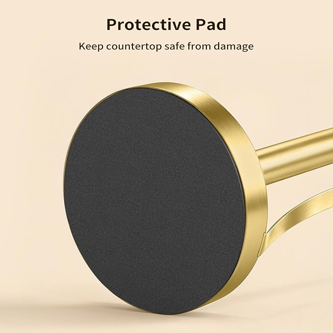 YUMORE Heavy Duty Stainless Steel Paper Towel Holder – Easy One-Handed Tear, Weighted Base Non-Slip, Tension Arm Prevents Unraveling, Countertop Paper Stand for Kitchen, Fits Most Size Rolls (Gold)