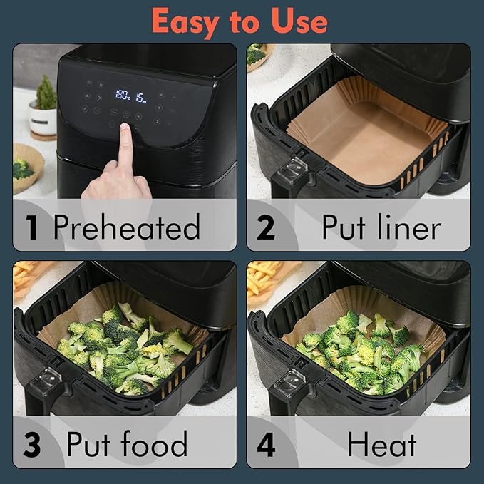 [3-Size] Air Fryer Disposable Paper Liner Rectangle Compatible with Ninja foodi Dual Air Fryers Toaster Oven, Non-stick Parchment Paper Baking Accessories (50Pcs - 8.7 Inch Rectangle)