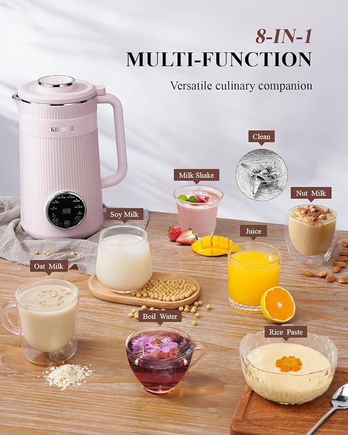 KIDISLE 8 in 1 Nut Milk Maker Blender, 32oz Homemade Soy, Almond, Oat, Coconut, Plant Based and Non Dairy Beverages, Automatic Soybean Machine With Delay Start/Keep Warm/Boil Water, Pink