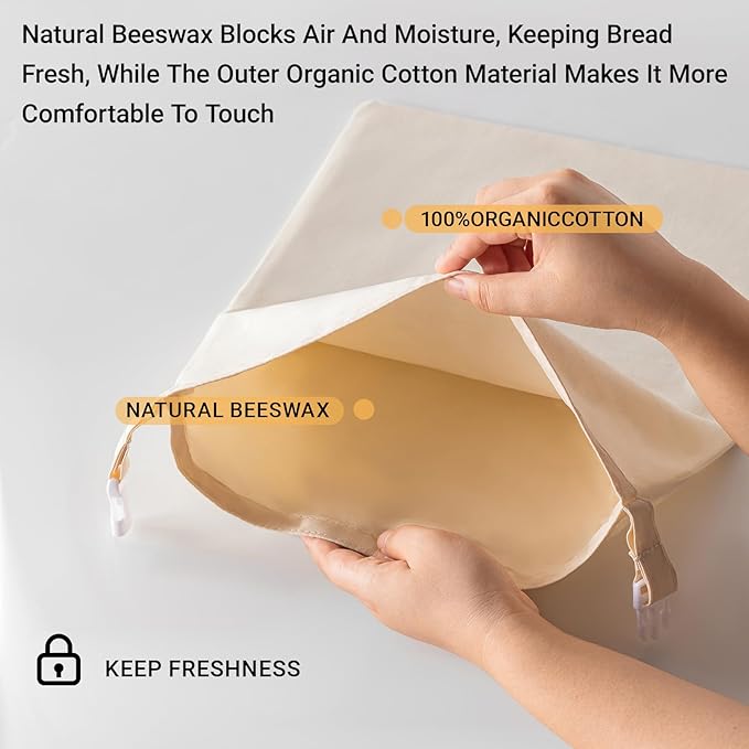 Reusable Beeswax Bread Bags for Homemade Bread & Sourdough, 2 Pack XL 17×13 in Natural Cotton Beeswax Lined Bread Storage Bags, Freezer-Friendly Food Storage to Keep Bread Fresh Longer