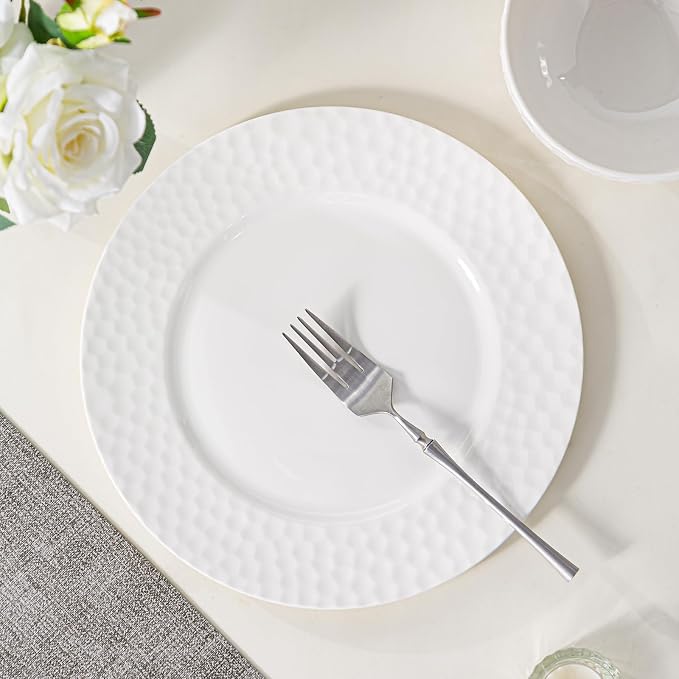 16-Piece Ceramic Dinnerware Set for 4, Water Cube Texture Dishes and Plates Sets, Includes Mugs, Plates and Bowls, Minimalist High-Temperature Reinforced Porcelain, White