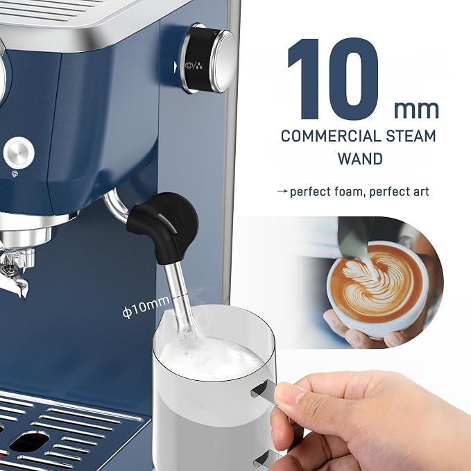 MAttinata Espresso Machine 20 Bar, Compact Espresso Maker with Milk Frother | Coffee Maker, Professional Pump, Steam for Cappuccino Latte, Barista Pressure Gauge, Small for Home, Stainless Steel, Blue