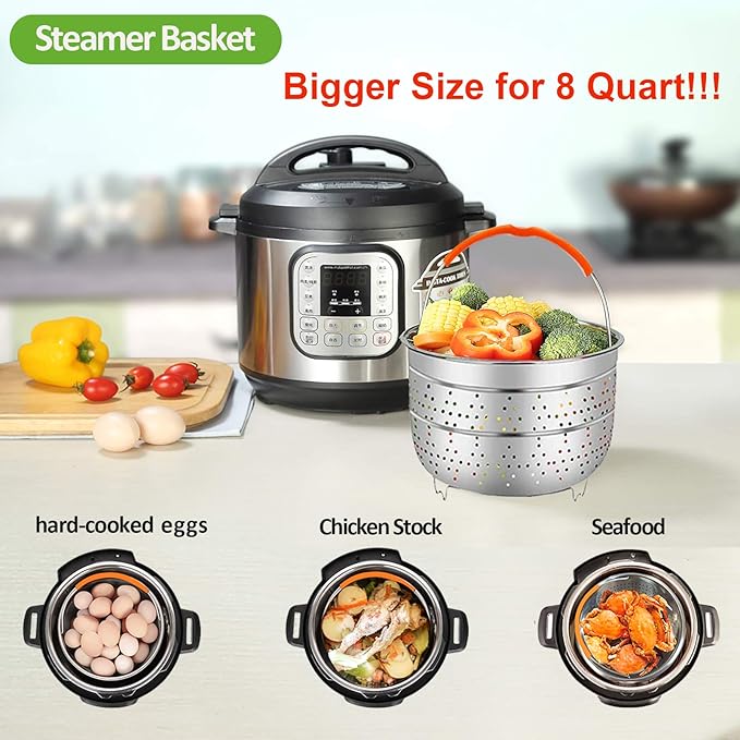 8 Quart Pressure Cooker Accessories Compatible with Instant Pot 8 Qt Only - Steamer Basket, Silicone Sealing Rings, Egg Bites Mold, Glass Lid, Springform Pan, Egg Steamer Rack and More