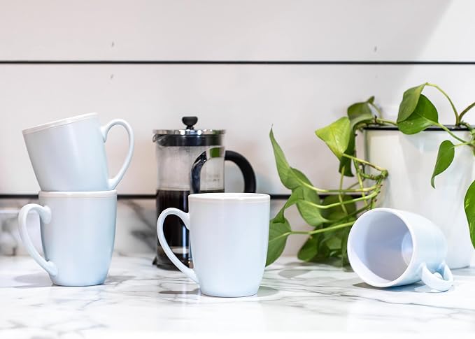 Elanze Designs Solid Color Pale Blue White Interior 16 ounce Matte Ceramic Mugs Matching Set of 4