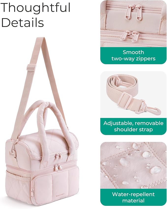 BAGSMART Lunch Bag Women, Double Deck Insulated Lunch Box, Quilted Puffer Lunch Tote, Leakproof, Durable & Reusable Large Lunch Cooler For Work Picnic Travel Meal Prep, Leopard