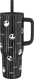 Zak Designs Disney Tim Burton's The Nightmare Before Christmas Sutton Travel Tumbler for On the Go, 30oz Stainless Steel with Vacuum Insulation and Silicone Straw for Cold Drinks (Jack Skellington)