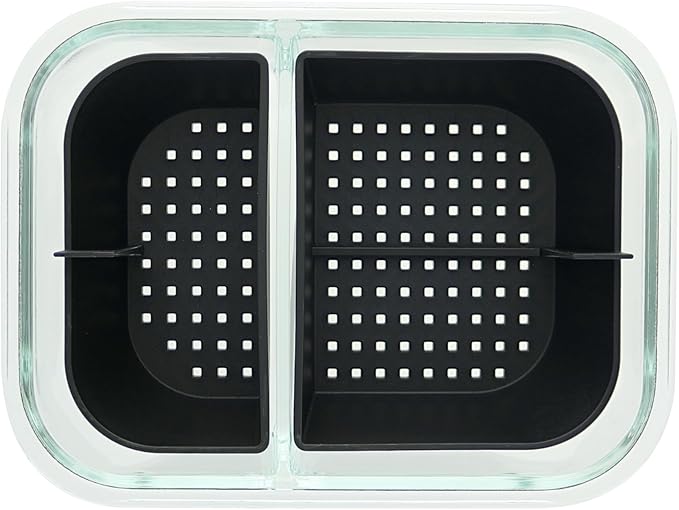 Two Compartment Borosilicate Glass Container Cleaning Tool with Sealable Lid (Black)