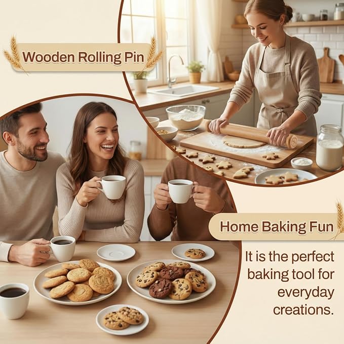 Chengu Wooden Cookie Rolling Pin 1/4-in. Fixed Depth Rolling Pins for Baking Hardwood Dough Roller Cake Supplies for Mothers Day Cookie Cutters Pie Chapati Fondant Gifts Holiday Party Wedding