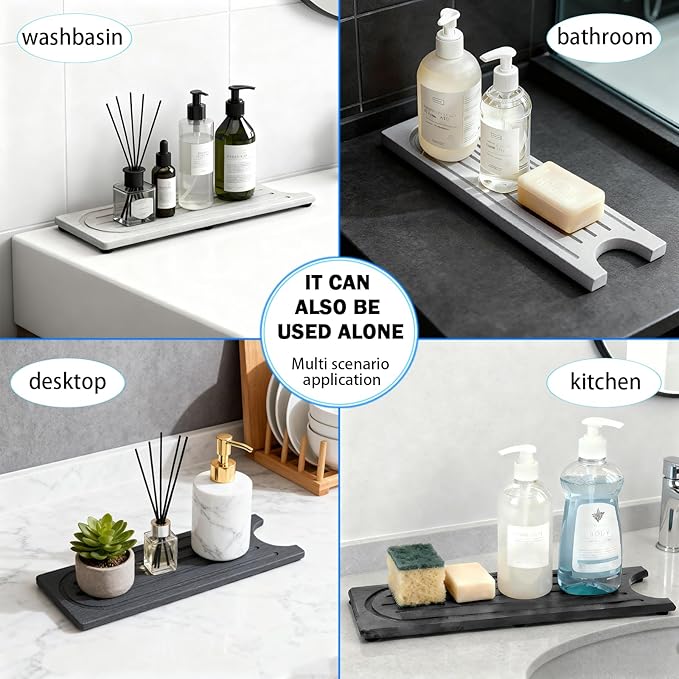 Faucet Mat for Kitchen Sink, Water Absorbent Kitchen Faucet Mat, Durable Sink Splash Guard with Raised Feet, Diatomite Fast Drying Kitchen Sink Faucet Mat, Stone Drying Tray for Bathroom Counter