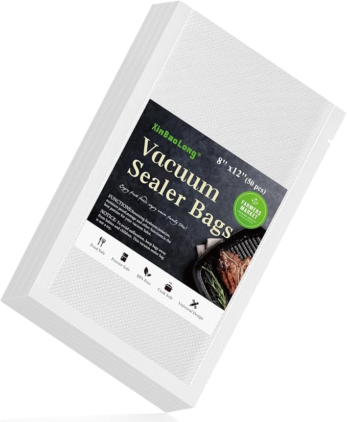 Vacuum Sealer Bags, 8" x 12" Quart, 50 Pcs | Commercial Grade, BPA Free, Sous Vide Compatible, Puncture Prevention, Kitchen Essentials