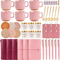 Baby Shower Prizes for Game Winners Baby Shower Games Prizes Ceramic Mugs with Metal Spoons Woven Coasters Notebooks Scented Candles Gift Bags Wedding Bridal Shower Favors for Guests (6, Pink)
