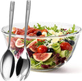 Greentainer Large Glass Salad Bowl with Stainless Steel Fork and Spoon, 144OZ Salad Serving Bowl for Kitchen, 4.5QT Glass Mixing Bowl for Cooking, Baking, Prepping, Dishwasher & Microwave Safe
