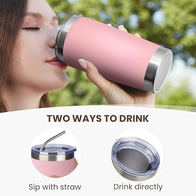 MEWAY 20oz Tumbler 4 Pack Double Wall Vacuum Insulated Travel Mug Bulk, Stainless Steel Tumblers with Lid and Straw, Durable Powder Coated Coffee Cups for Cold & Hot Drinks (Pink, 4)