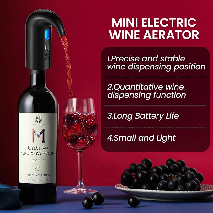 BLUBYEES Electric Wine Aerator, Decanter & Dispenser – USB Rechargeable, Gift for Christmas, Housewarming, Birthday, Wedding, Anniversary, and Retirement, Ideal for Wine Lovers, Men and Women