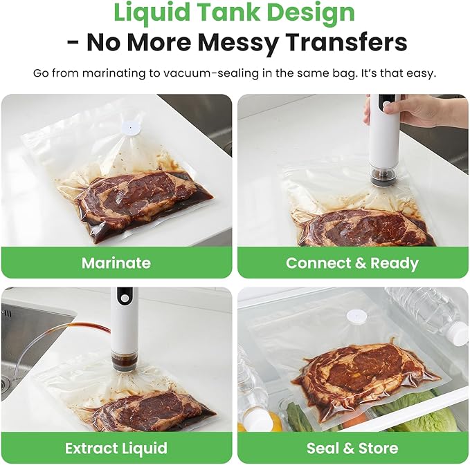 Compact Vacuum Sealer Machine 1500mAh Battery, Handheld Food Sealer with 30 Reusable Bags, 60kPa Suction & USB-C Charging, Portable Vacuum Sealer for Dry/Moist/Canister/Wine