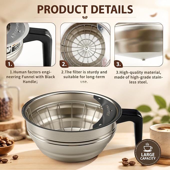 20216.0000 Silver Coffee Funnel Assembly with Black Handle, Coffee Brew Funnel Basket for Bunn AXIOM Series/CDBC Series/CEZ/CRT/CWT and ST Series Bunn Brewers, 25PK Coffee Filters