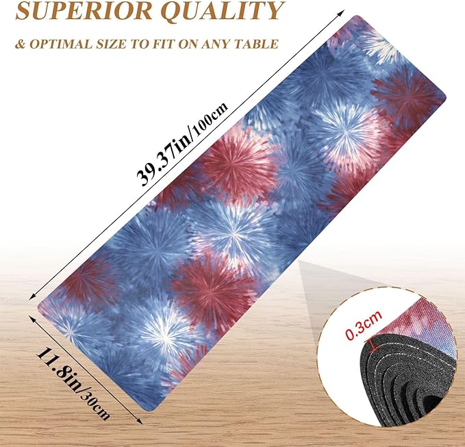 2 in 1 Table Runner Trivet for Hot Pots and Pans Heat Resistant Non Slip Waterproof 39 x 12 Inch Decorative Table Protector for Kitchen Countertop Retro Tie Dye Fireworks
