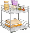 Household Essentials Glidez Steel Pull-Out/Slide-Out Storage Organizer with Plastic Liners for Under Cabinet or Wire Shelf Use - 2-Tier Design - Fits Standard Size Cabinet or Shelf, Brushed Silver