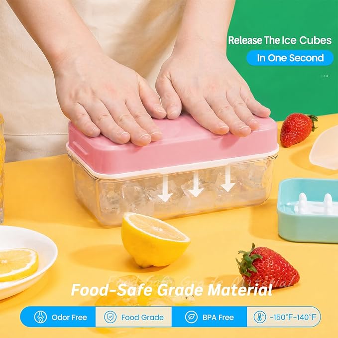 Ice Cube Tray with Lid and Bin, 28 pcs Ice Cubes Molds, Ice Trays for Freezer, Ice Cube Tray Mold, with 1 tray, Ice Freezer Container, Spill-Resistant Removable Lid & Ice Scoop, for Whiskey,Cocktail