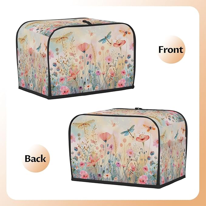 Colored Flower Dragonfly 4 Slice Toaster Cover Dust And Fingerprint Bread Maker Cover Bakeware Protector Washable Appliance Covers Kitchen Accessories For Home Kitchen Women Gift