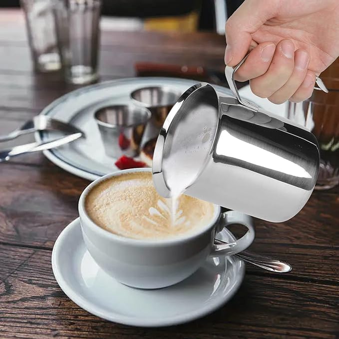 Manual Milk Frother, 14oz/400ml Stainless Steel Milk Foam Maker with Double Mesh Screen Handheld Frothing Pitcher Foamer for Coffee, Latte, Cappuccino, Frappe, Matcha, Hot Chocolate