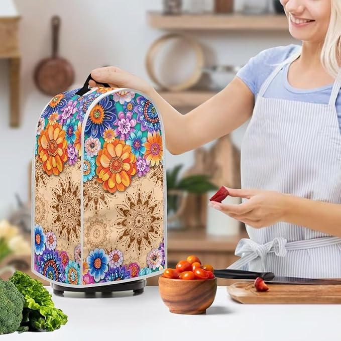 Boho Mandala Floral Blender Cover Toaster Cover Washable Dust Cover Dustproof Bakeware Cover Kitchen Appliance Accessories Size S