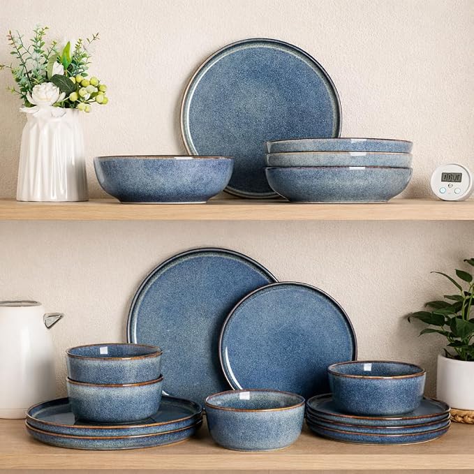 AmorArc Stoneware Dinnerware Sets for 4,Round Reactive Glaze Ceramic Plates and Bowls Set,Highly Scrath Resistant Dishware | Dishwasher & Microwave Safe Dishes Set,Service for 4 (12pc)