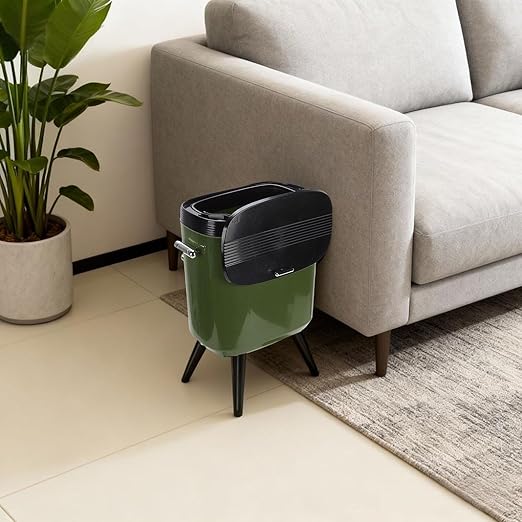 Tall Trash Can with Wheels, 15L Large Capacity Narrow Garbage Can with Elevated Legs, Trash Bin for Kitchen Bathroom Living Room Office (Green)