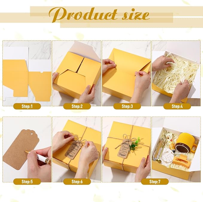 Reallnaive 61 Pcs Baby Shower Prizes for Game Winners Include Ceramic Mug Coaster Hand Cream Pen Spoon Bracelet Hair Clip Card Gift Box with Raffia for Guest Gender Reveal Bridal Shower Party (Yellow)