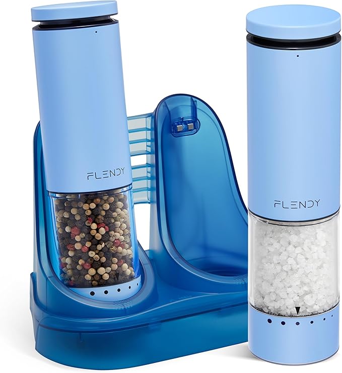 Flendy Electric Salt and Pepper Grinder Set Rechargeable, Automatic Salt and Pepper Grinder Set with Oversized Top Button, Stainless Steel Electric Salt and Pepper Shakers Set