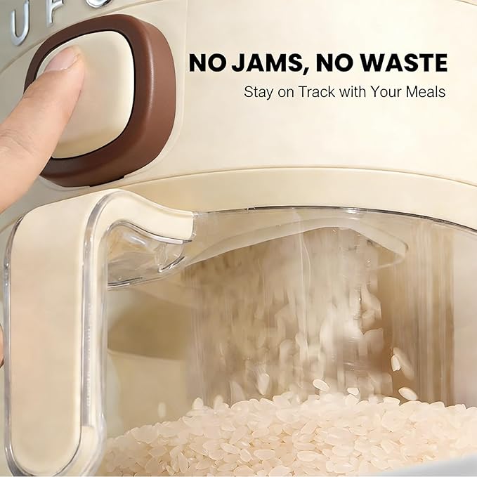 UFORU Rice Dispenser, Rice Storage Container with Measuring Cup for Kitchen Pantry Household, Cereal Dry Food Storage Containers Airtight, Sealed Moisture Proof (Brown 22 Lbs)