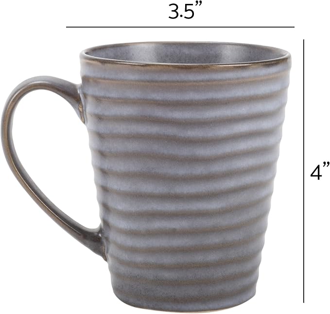 Elanze Designs Sophisticated Modern Chic Ribbed Ceramic Stoneware Dinnerware Mugs Cups Set of 4 - Slate Grey