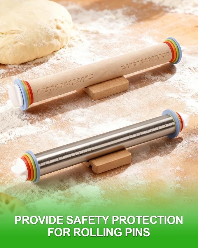1PCS Rolling Pin Holder, Multifunctional Kitchen Wooden Rolling Pin Holder & Utensil Stand, Food-Grade Wood Base with Phone Slot for Baking, Rolling Pins, Spoons & Forks Storage