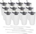Amtidy 12 Pack 20oz Stainless Steel Tumbler with Lid, Powder Coated Vacuum Insulated Tumbler Cup, With straw and cleaning brushDouble Wall Coffee Tumbler, Powder Coated Travel Mug