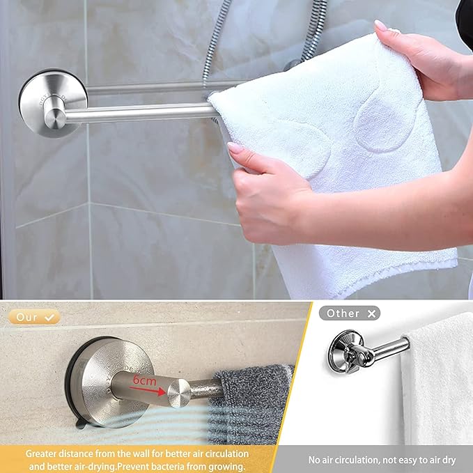 DGYB 17-Inch Brush Suction Cup Towel Bar – No-Drill Wall-Mounted Bathroom & Kitchen Towel Holder, Stainless Steel, Rust-Resistant, Easy Install