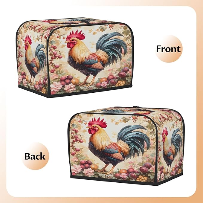 Rooster Flower Animal Toaster Cover 4 Slice Dust and Fingerprint Protection Toaster Bread Maker Covers Washable Kitchen Small Appliance Covers for Kitchen Accessories Decor Bakeware Women Gift