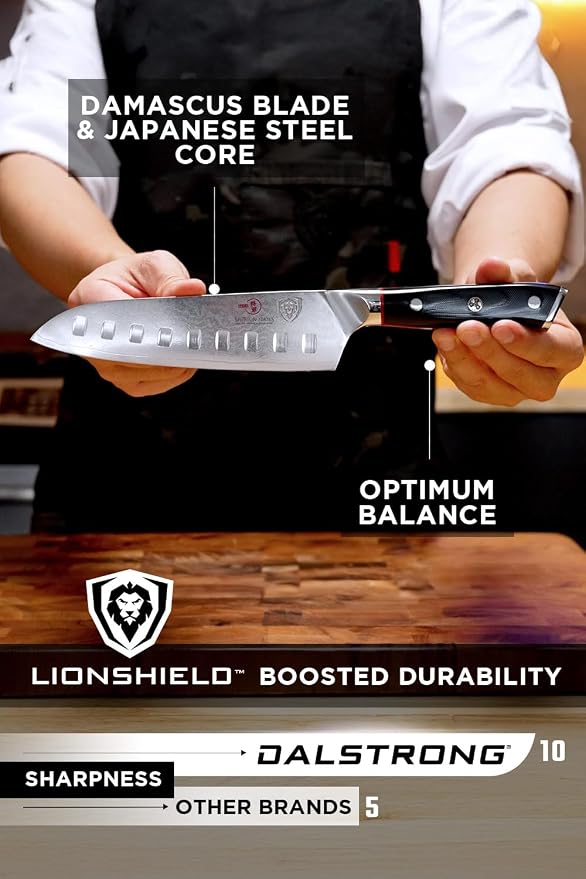 Dalstrong Santoku Knife - 7 inch - Shogun Series - Damascus - Japanese AUS-10V Super Steel 67 Layers - Black G10 Handle - Vegetable Knife - Vacuum Treated - Kitchen Knife - Sheath Included