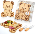Ziliny 2 Set Baby Shower Prizes Bear Shaped Cheese Board with Cheese Knives and Forks Baby Shower Party Favors Gift Box for Wedding Bridal Birthday Gender Reveal Favor (Bamboo Color)
